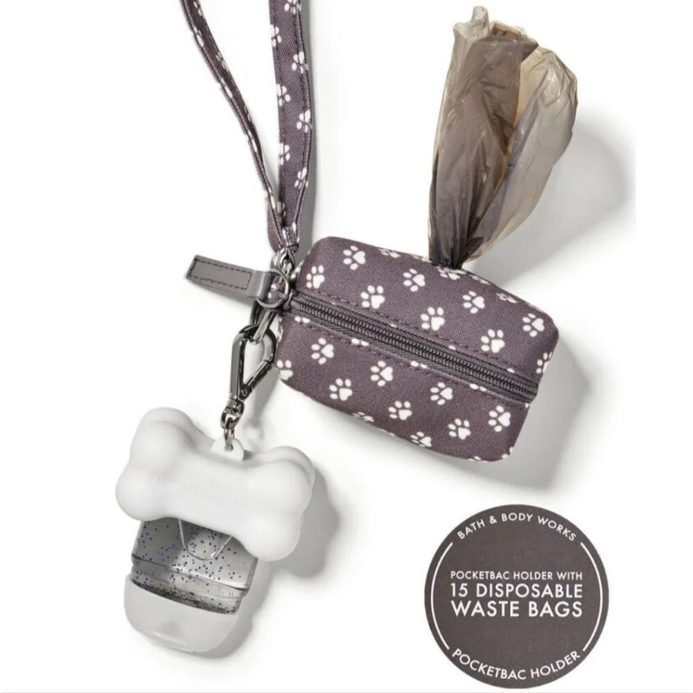 BBW Dog Bone Shaped PocketBac Holder and Paw Print Poop Bag with Lanyard New OOS